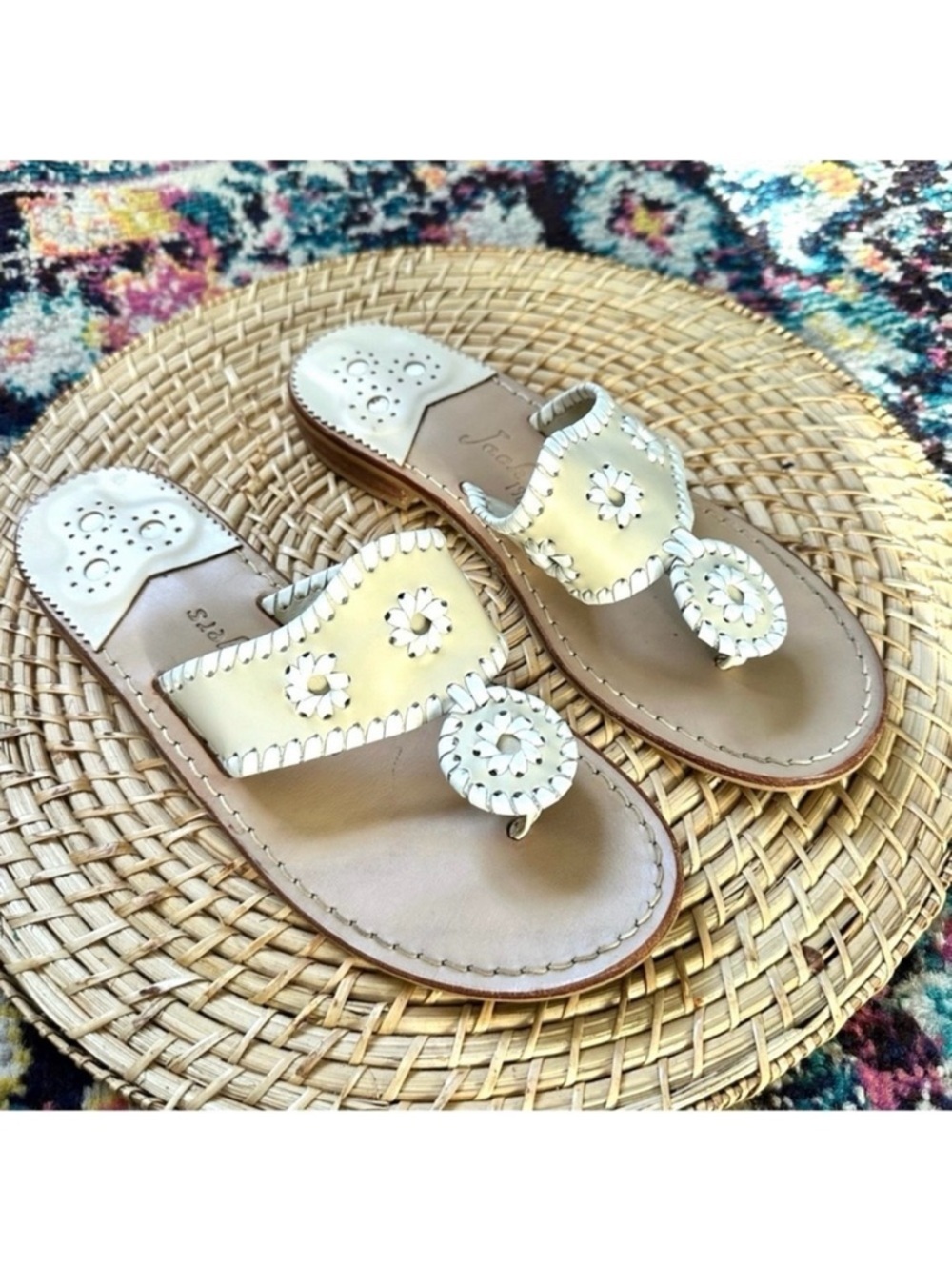 Jack Rogers Leather Whipstitch Sandals Womens 7